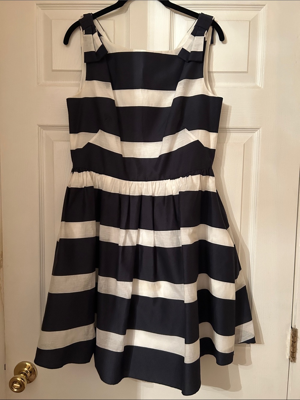 kate spade Navy Blue and White Striped Sleeveless Fit-and-Flare Dress